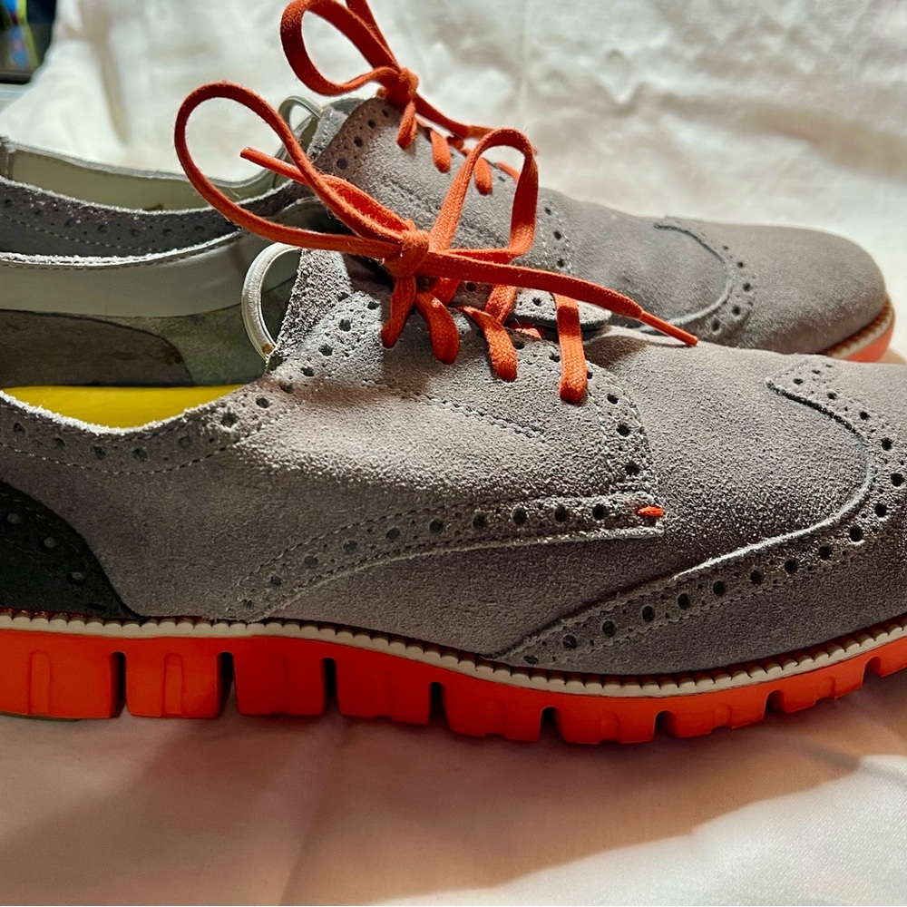 Gray and Orange Men's Suede Shoes